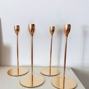 Gold Steel Taper Tall Candle Holder Pack of 4